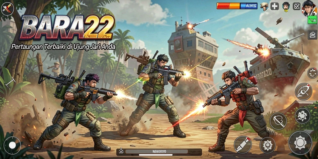 Screenshot utama BARA22 menampilkan aksi pertarungan yang seru dan mendebarkan.