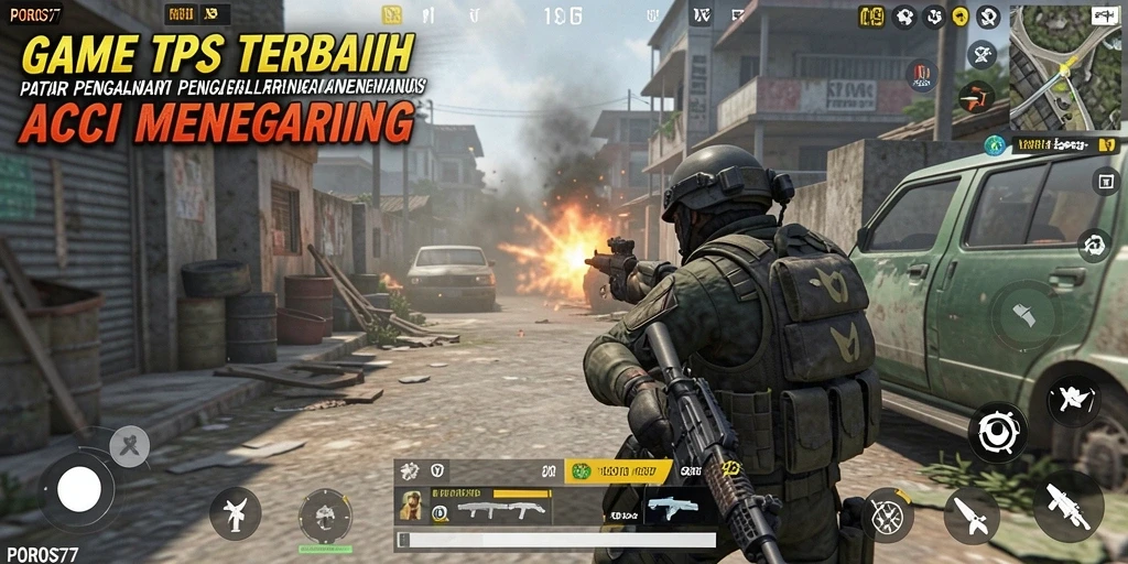 Skrinsut gameplay POROS77 yang menunjukkan aksi menembak seru.
