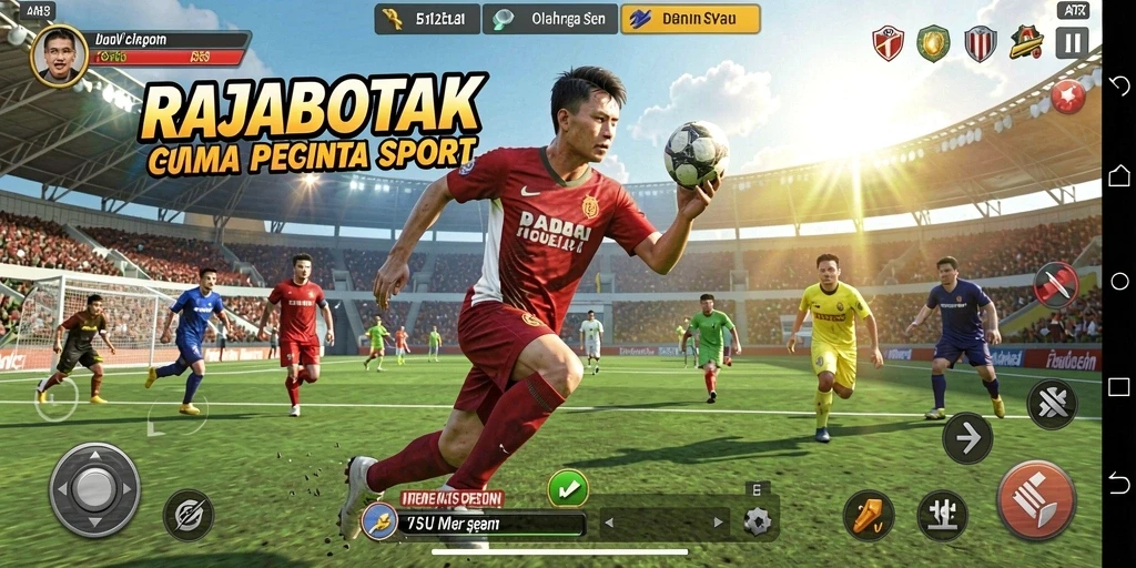 Screenshot gameplay RAJABOTAK menunjukkan aksi seru dalam pertandingan olahraga.